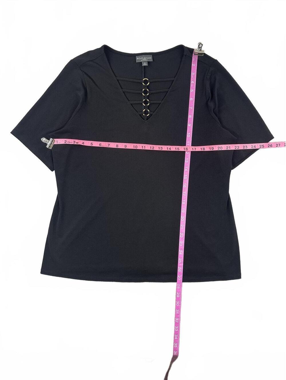 Bold Elements Black Cut to Curve V Neck Top with Strap and Ring Detail - Picture 5 of 8